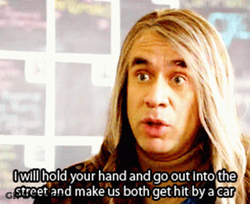 A Man With Long Hair Is Saying " I Will Hold Your Hand And Go Out Into The Street " GIF