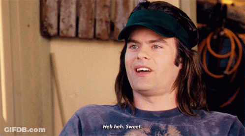 A Man With Long Hair Is Wearing A Hat And A Visor And Says " Heh Heh Sweet " GIF