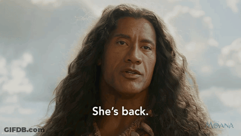 A Man With Long Hair Says She 'S Back In Front Of A Disney Logo GIF