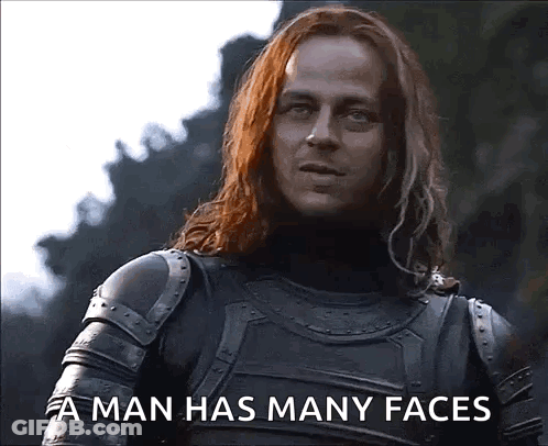 A Man With Long Red Hair Is Wearing Armor And Says A Man Has Many Faces . GIF