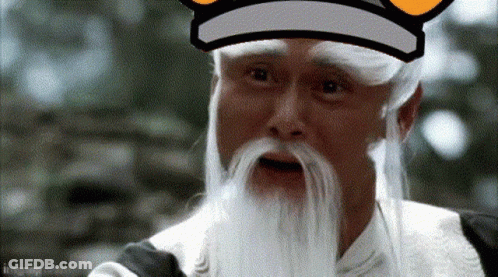 A Man With Long White Hair And A Beard Is Wearing A Hat . GIF