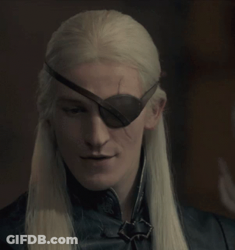 A Man With Long White Hair Has A Black Eye Patch GIF