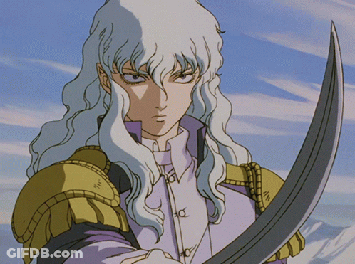 Man With Long White Hair Holding Sword GIF