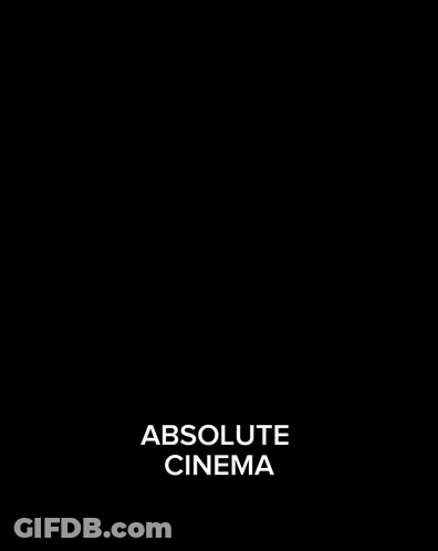 A Man With Long White Hair Is Sitting In A Chair With His Hands In The Air And The Words Absolute Cinema Above Him GIF