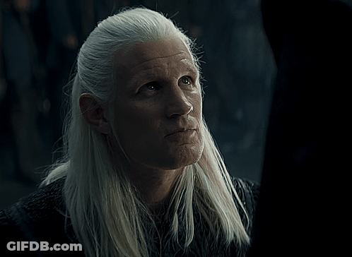 A Man With Long White Hair Says " You Are The True Queen " GIF