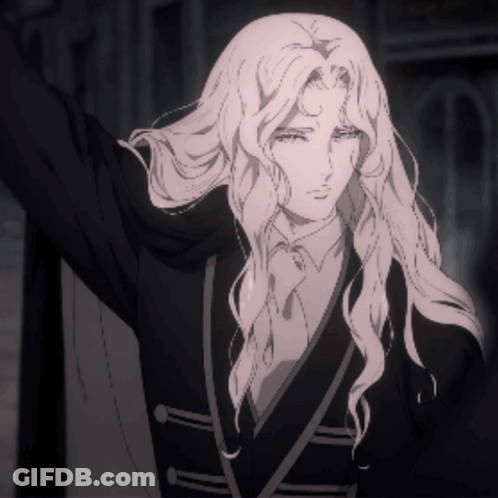 A Man With Long White Hair Wearing A Black Jacket GIF
