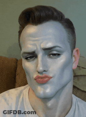 A Man With Makeup On His Face Looks Like A Mannequin GIF