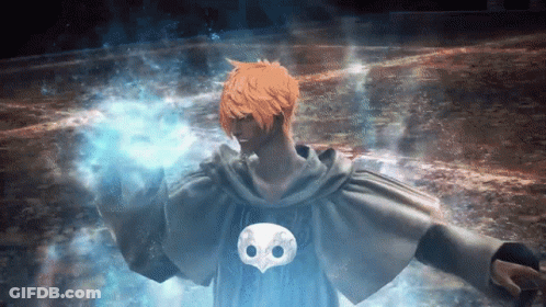 A Man With Orange Hair Is Wearing A Cape With An Owl On The Back GIF