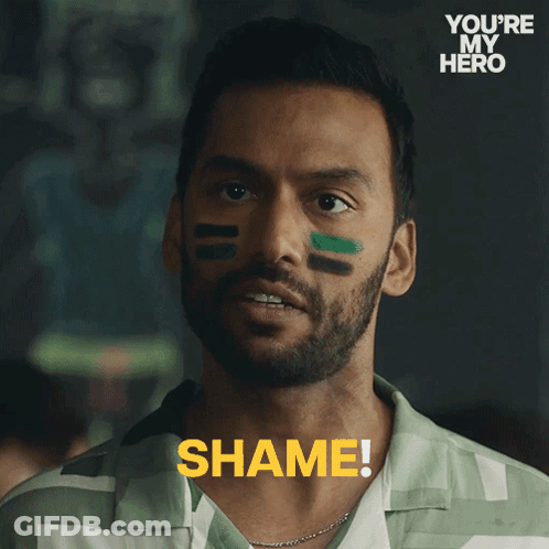A Man With Paint On His Face Says Shame GIF