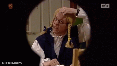 A Man With Pigtails And Glasses Is Looking Through A Keyhole With Op12 On The Bottom Right GIF