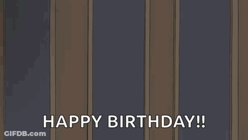 A Man With Pink Hair And Green Glasses Is Standing In A Hallway And Says Happy Birthday GIF