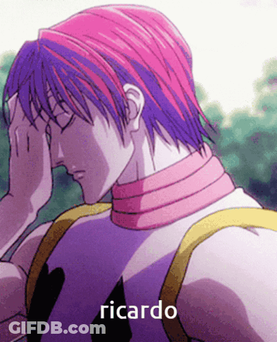 A Man With Pink Hair Has The Name Ricardo On The Bottom GIF