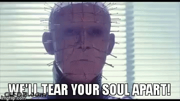 A Man With Pins In His Head Is Standing In Front Of A Window With Blinds . GIF