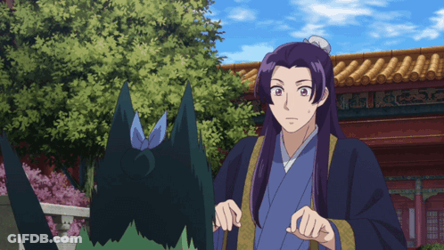 Man With Purple Hair And Blue Bow GIF