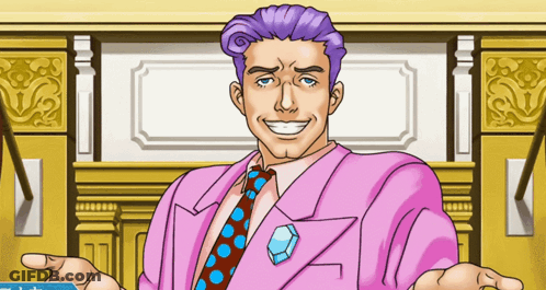 Man With Purple Hair And Pink Suit Smiling GIF
