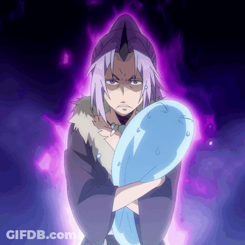 A Man With Purple Hair Is Holding A Blue Item GIF