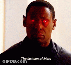 A Man With Red Eyes And The Words The Last Son Of Mars GIF