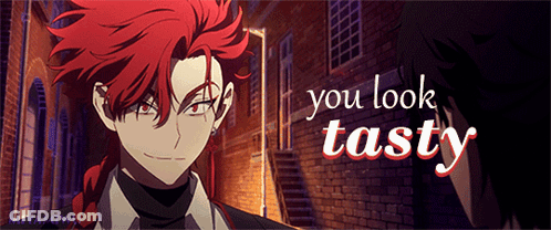 A Man With Red Hair And The Words " You Look Tasty " On The Bottom GIF