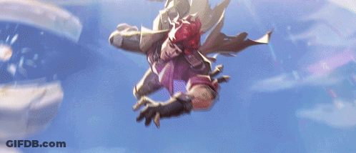 A Man With Red Hair Is Flying Through A Blue Sky GIF