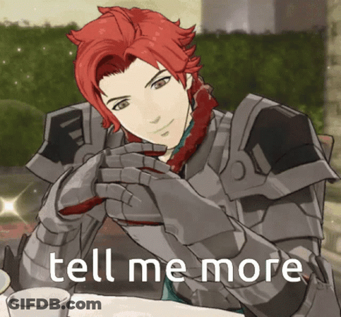 A Man With Red Hair Is Sitting At A Table With The Words Tell Me More GIF