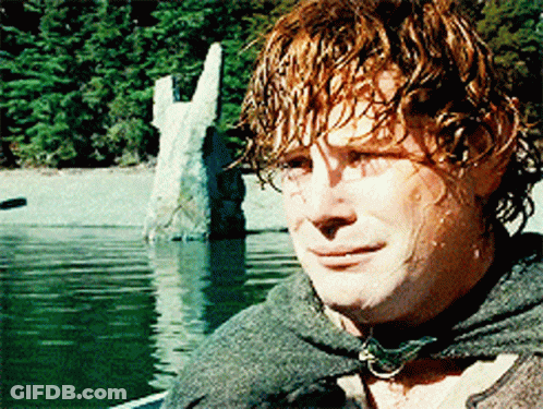 A Man With Red Hair Is Standing In Front Of A Lake GIF