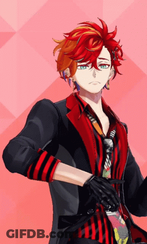 A Man With Red Hair Is Wearing A Black And Red Suit And Tie GIF