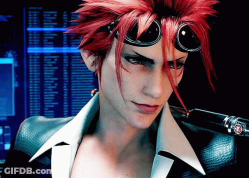 A Man With Red Hair Is Wearing Goggles And A Sword GIF