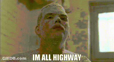 A Man With Shaving Cream On His Face And The Words `` Im All Highway '' Written Above Him . GIF