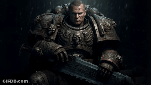 Man With Skull Armor Holding Large Sword GIF