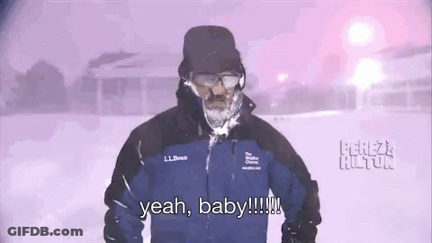 A Man With Snow On His Face Says Yeah Baby !!! GIF