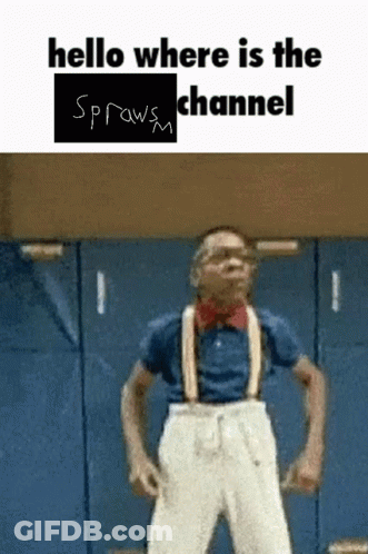 A Man With Suspenders Is Standing In Front Of A Locker With The Words Hello Where Is The Spraws Channel Written On It GIF