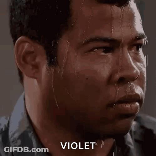 A Man With Sweat Coming Out Of His Face And The Word Violet On His Face . GIF