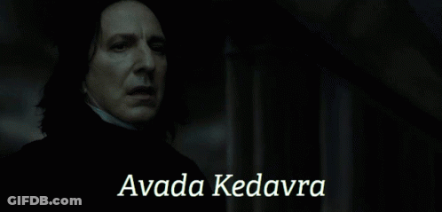 A Man With The Name Avada Kedavra On A Dark Background GIF