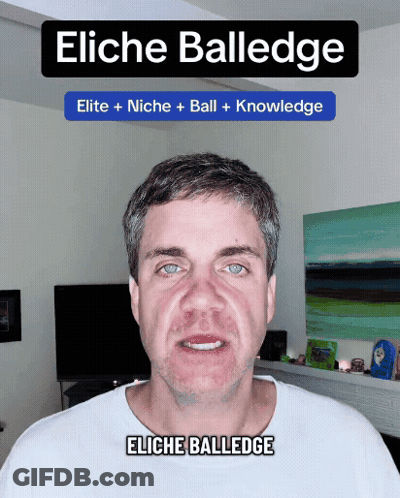 A Man With The Name Eliche Balledge Written On His Face GIF