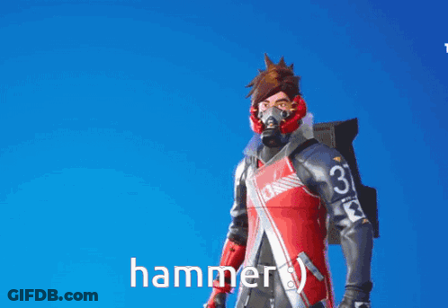A Man With The Number 37 On His Back Is Standing In Front Of A Purple Object That Says Hammer GIF