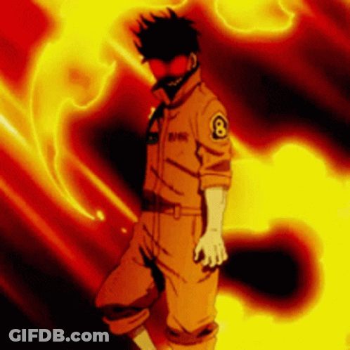 A Man With The Number 8 On His Chest Is Standing In Front Of A Fire GIF