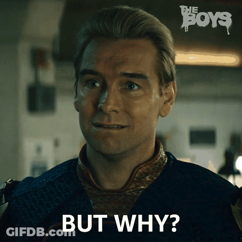 A Man With The Word But Why Written On His Face GIF