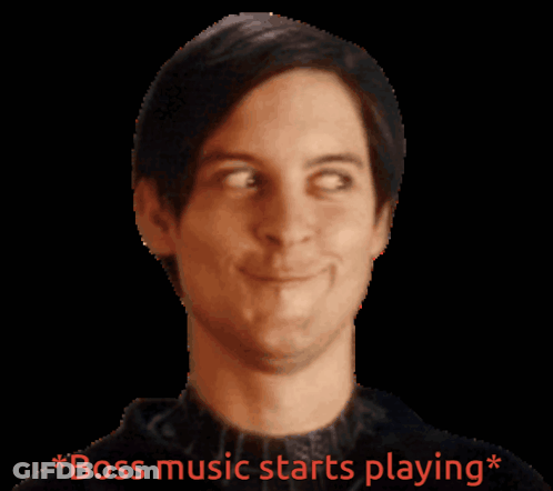 A Man With The Words Boss Music Starts Playing Written Below Him GIF