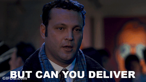 A Man With The Words But Can You Deliver Written On His Face GIF