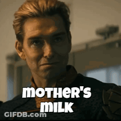 A Man With The Words Mother 'S Milk Above Him GIF