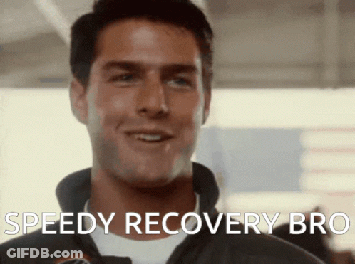 A Man With The Words Speedy Recovery Bro On His Face GIF