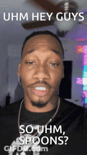 A Man With The Words Uhm Hey Guys So Uhm Spoons Written On His Face GIF