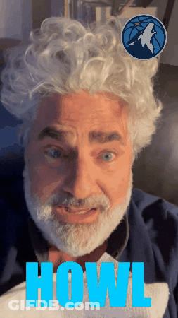 A Man With White Hair And A Beard Has The Word Howl On His Face GIF