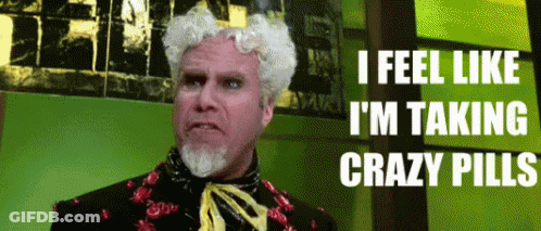 A Man With White Hair And A Beard Is Taking Crazy Pills GIF