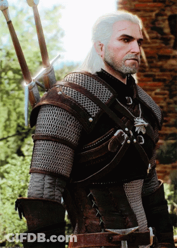 A Man With White Hair And A Beard Wearing Chain Mail GIF