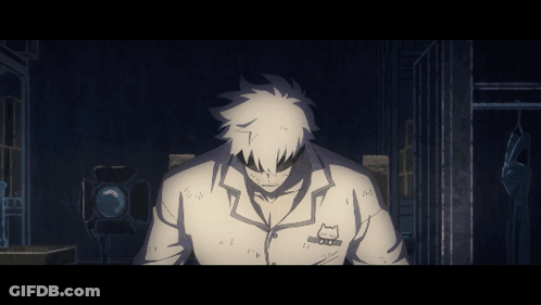 A Man With White Hair And A Cat On His Shirt GIF