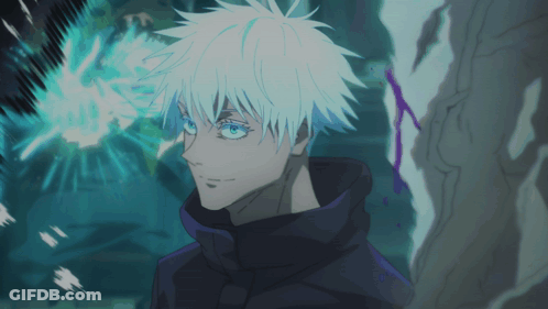 A Man With White Hair And Blue Eyes Stands In Front Of A Wall GIF