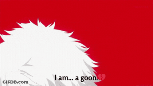 A Man With White Hair And Red Eyes Says " I Am A Goon " GIF