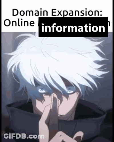 A Man With White Hair Holds His Finger To His Mouth And Says Domain Expansion Online Information GIF