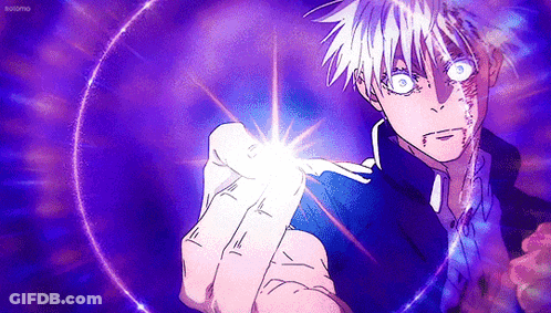 A Man With White Hair Is Holding A Purple Object In His Hand . GIF